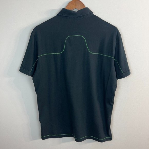 J. Lindeberg Polo Shirt Large Mens Black Green Short Sleeve Stitch‎ Logo Cotton - Picture 7 of 11